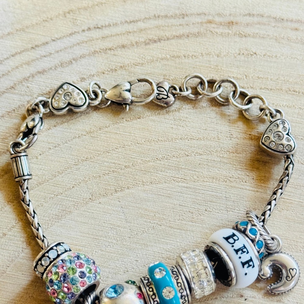 Brighton charm rope chain blue Bracelet Signed BFF Ballet crystal 7 charms 7" - Picture 2 of 6